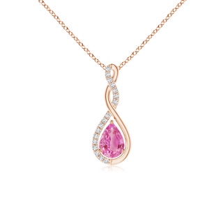 7x5mm AA Twisted Infinity Floating Pink Sapphire Drop Pendant in Rose Gold