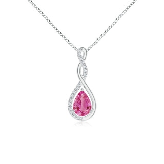 7x5mm AAA Twisted Infinity Floating Pink Sapphire Drop Pendant in 9K White Gold