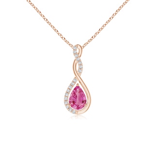 7x5mm AAA Twisted Infinity Floating Pink Sapphire Drop Pendant in Rose Gold