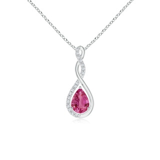 7x5mm AAAA Twisted Infinity Floating Pink Sapphire Drop Pendant in 9K White Gold