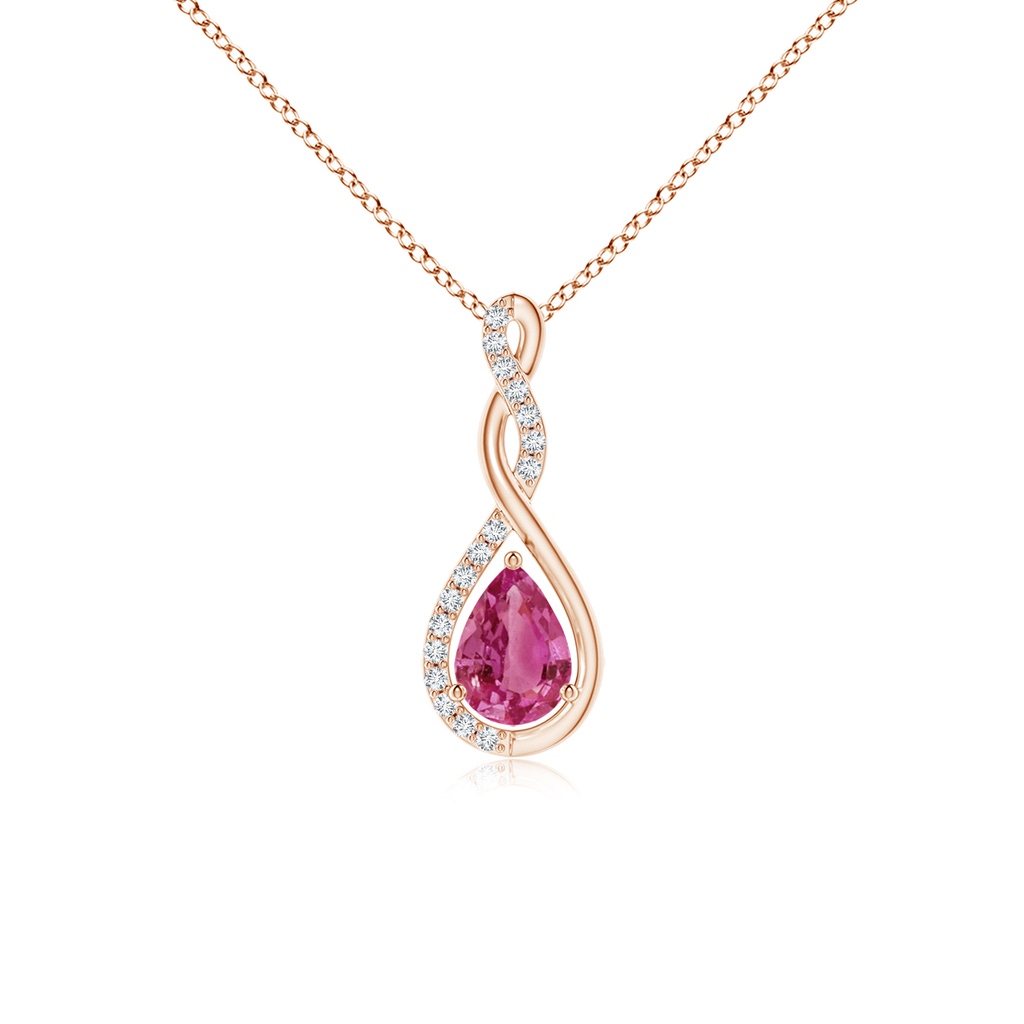 7x5mm AAAA Twisted Infinity Floating Pink Sapphire Drop Pendant in Rose Gold
