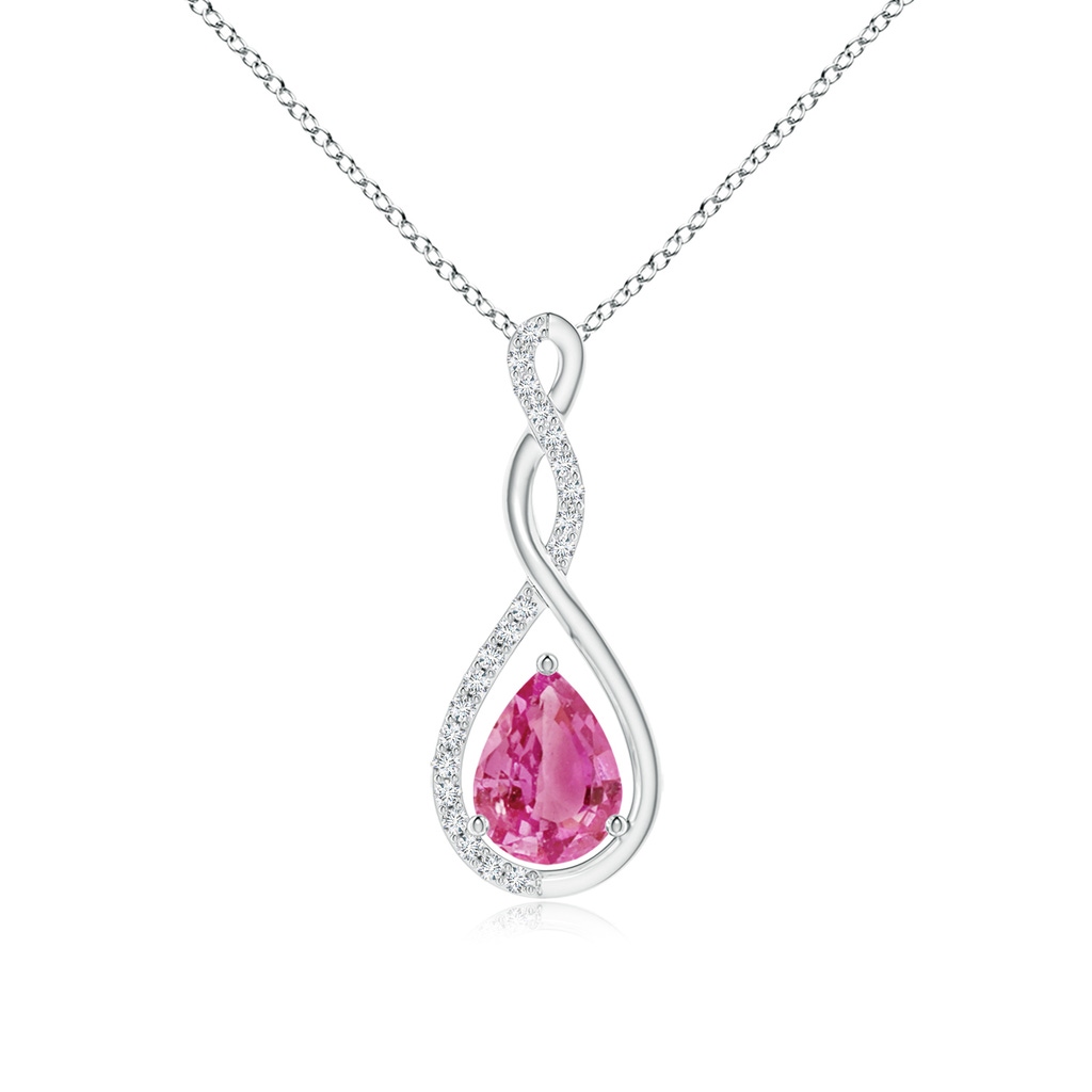 8x6mm AAA Twisted Infinity Floating Pink Sapphire Drop Pendant in White Gold