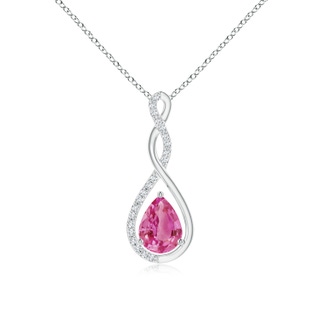 8x6mm AAA Twisted Infinity Floating Pink Sapphire Drop Pendant in White Gold