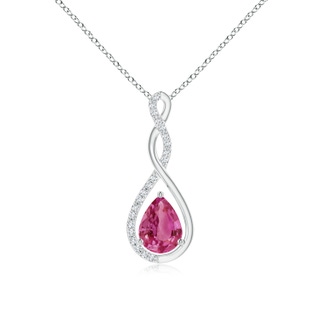 8x6mm AAAA Twisted Infinity Floating Pink Sapphire Drop Pendant in P950 Platinum