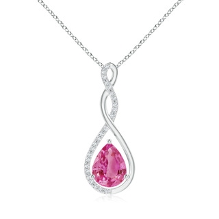 9x7mm AAA Twisted Infinity Floating Pink Sapphire Drop Pendant in P950 Platinum