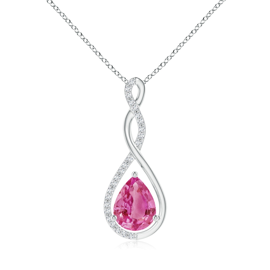 9x7mm AAA Twisted Infinity Floating Pink Sapphire Drop Pendant in White Gold
