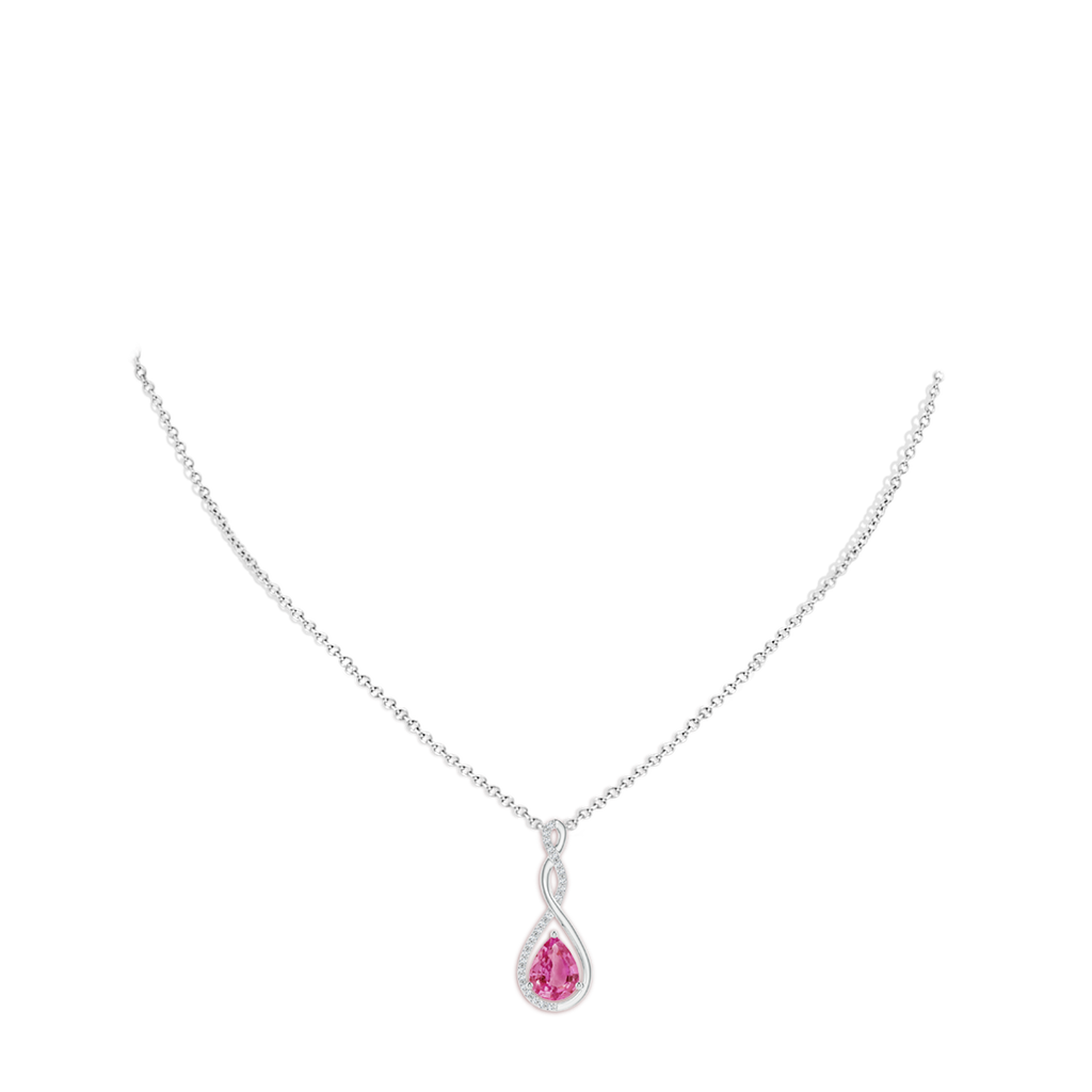9x7mm AAA Twisted Infinity Floating Pink Sapphire Drop Pendant in White Gold Body-Neck