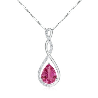 9x7mm AAAA Twisted Infinity Floating Pink Sapphire Drop Pendant in P950 Platinum