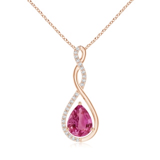 9x7mm AAAA Twisted Infinity Floating Pink Sapphire Drop Pendant in Rose Gold