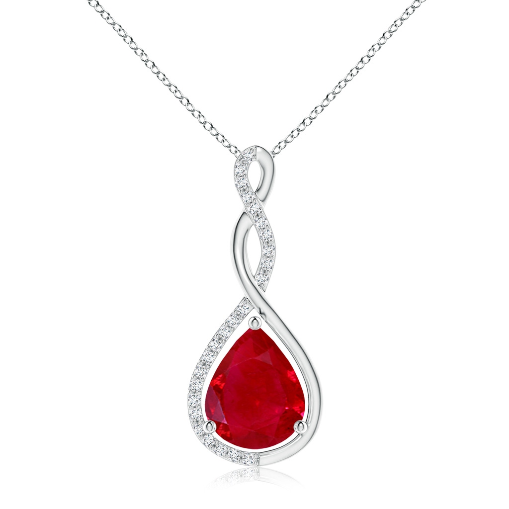 10x8mm AAA Twisted Infinity Floating Ruby Drop Pendant in White Gold