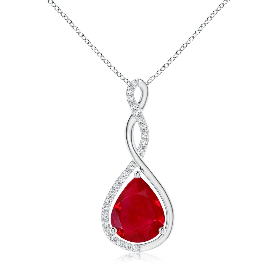 10x8mm AAA Twisted Infinity Floating Ruby Drop Pendant in White Gold 