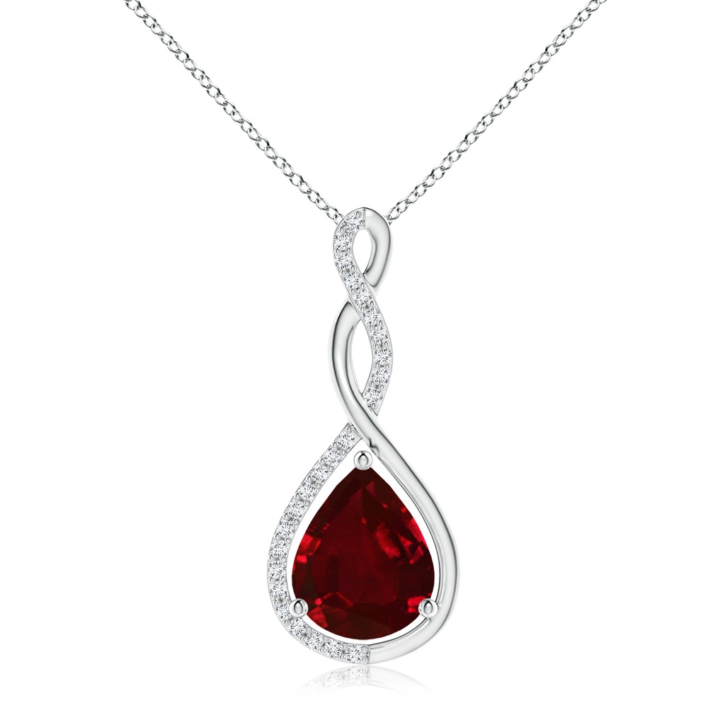 10x8mm AAAA Twisted Infinity Floating Ruby Drop Pendant in P950 Platinum