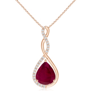 12x10mm A Twisted Infinity Floating Ruby Drop Pendant in Rose Gold