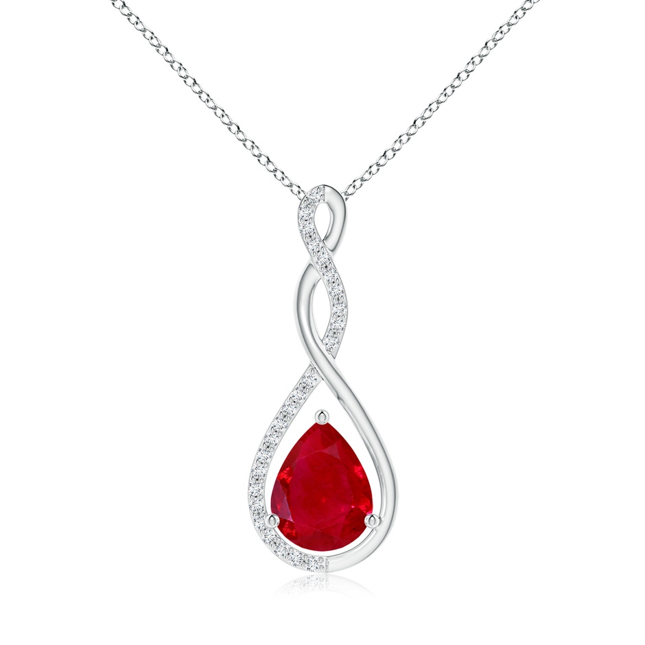 9x7mm AAA Twisted Infinity Floating Ruby Drop Pendant in White Gold 