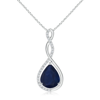 10x8mm A Twisted Infinity Floating Blue Sapphire Drop Pendant in P950 Platinum