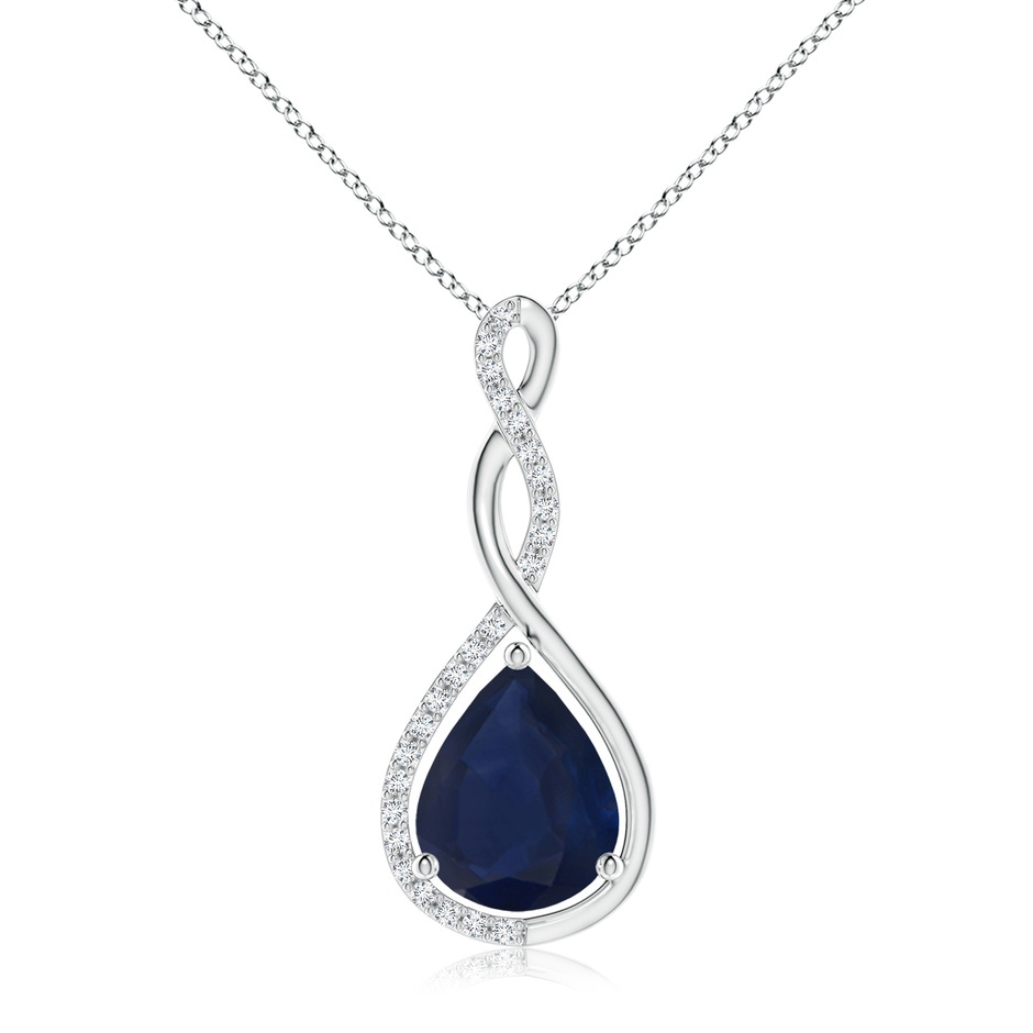10x8mm A Twisted Infinity Floating Blue Sapphire Drop Pendant in White Gold 