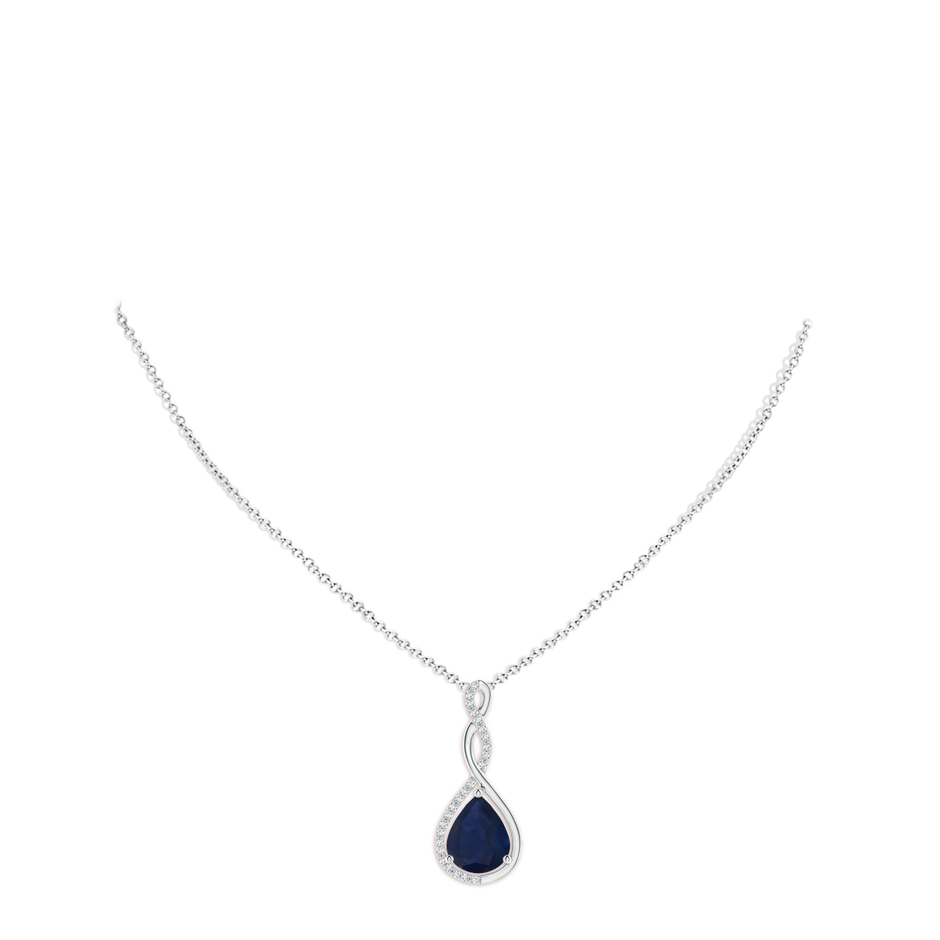 10x8mm A Twisted Infinity Floating Blue Sapphire Drop Pendant in White Gold pen