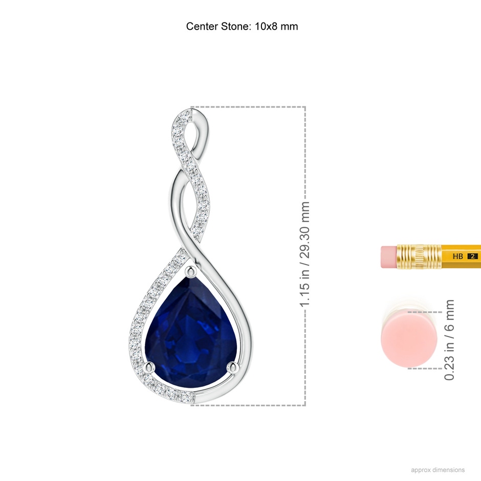 10x8mm AA Twisted Infinity Floating Blue Sapphire Drop Pendant in P950 Platinum ruler