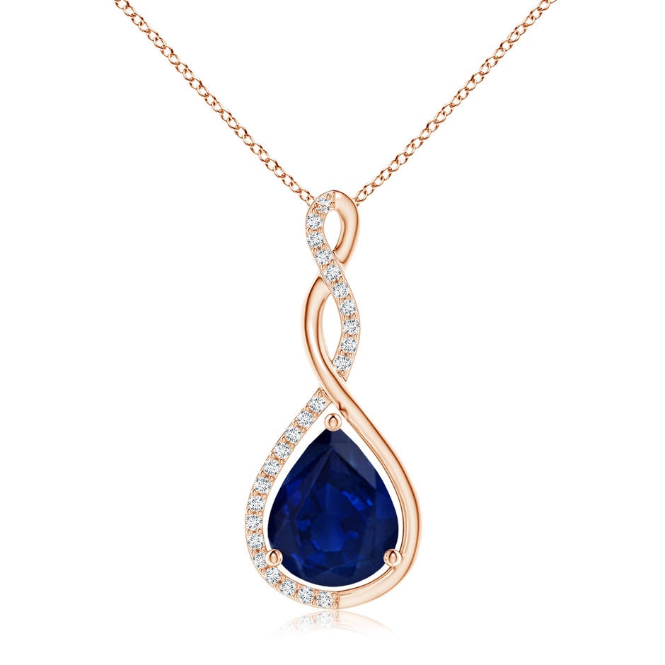 10x8mm AA Twisted Infinity Floating Blue Sapphire Drop Pendant in Rose Gold 