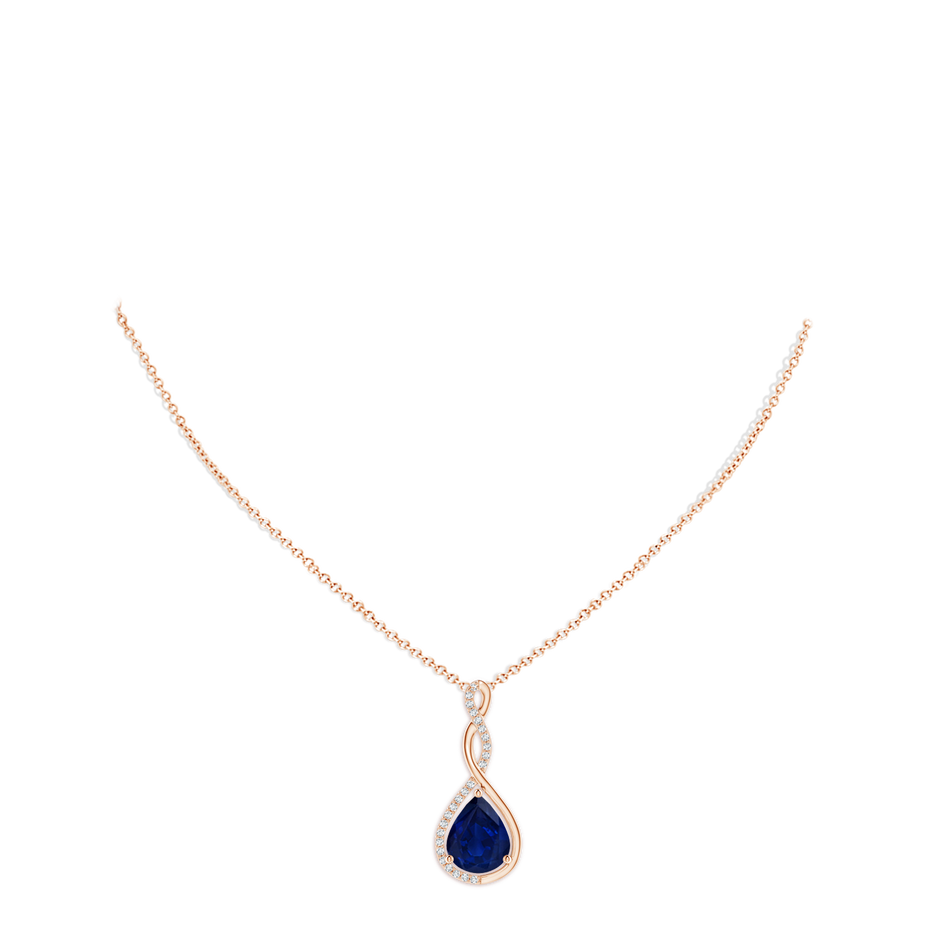 10x8mm AA Twisted Infinity Floating Blue Sapphire Drop Pendant in Rose Gold pen