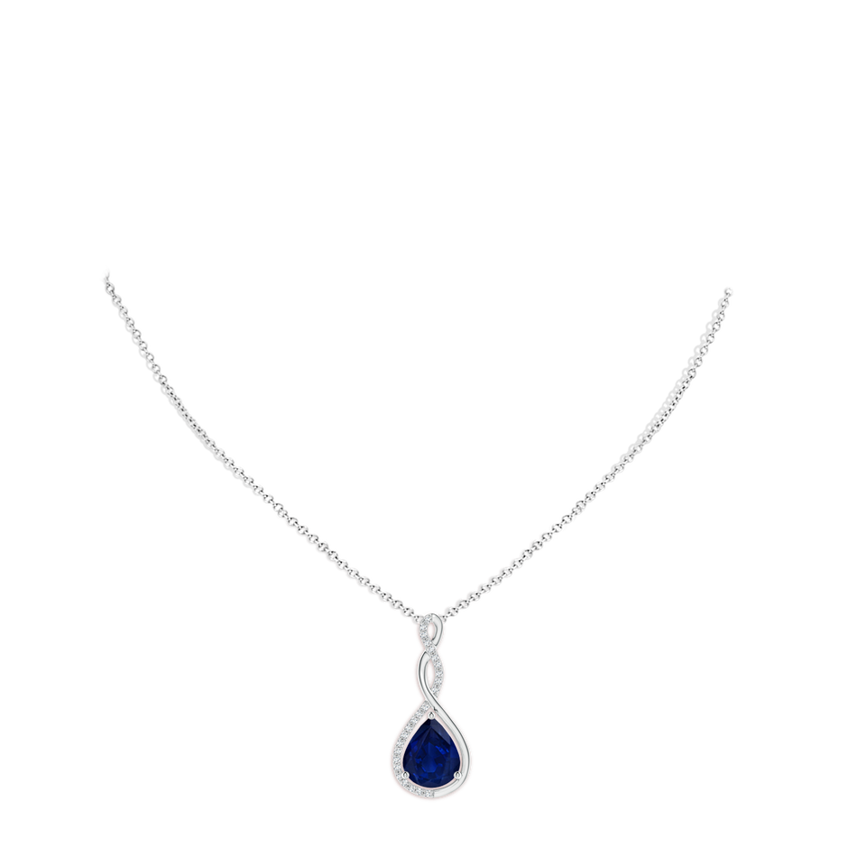 10x8mm AA Twisted Infinity Floating Blue Sapphire Drop Pendant in White Gold pen