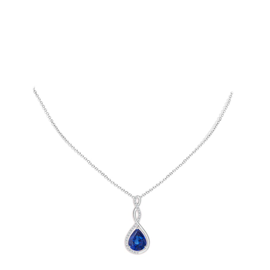 10x8mm AAA Twisted Infinity Floating Blue Sapphire Drop Pendant in P950 Platinum pen