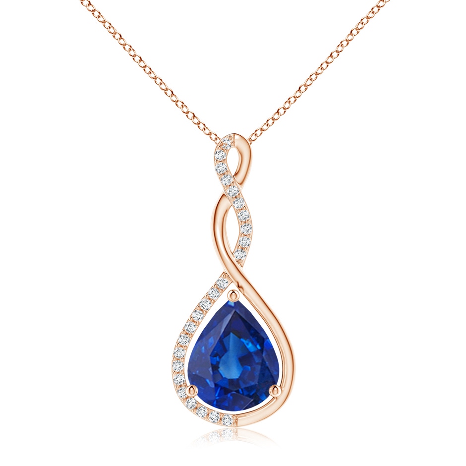 10x8mm AAA Twisted Infinity Floating Blue Sapphire Drop Pendant in Rose Gold 