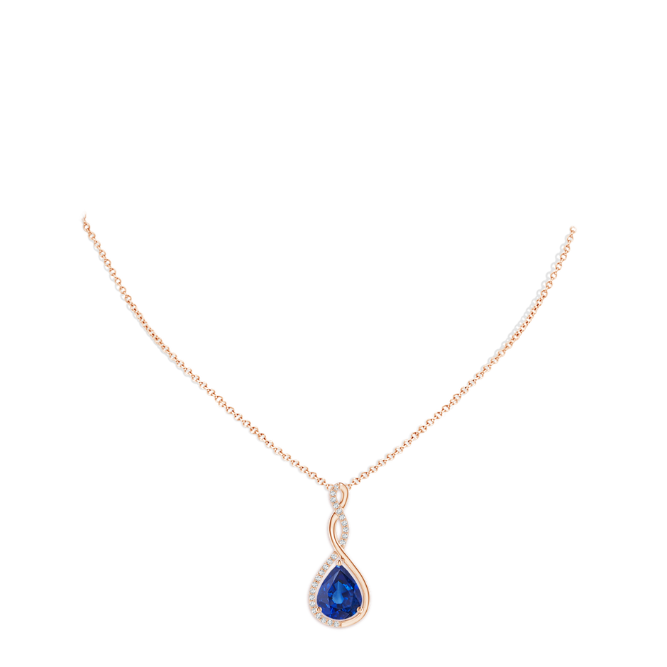 10x8mm AAA Twisted Infinity Floating Blue Sapphire Drop Pendant in Rose Gold pen