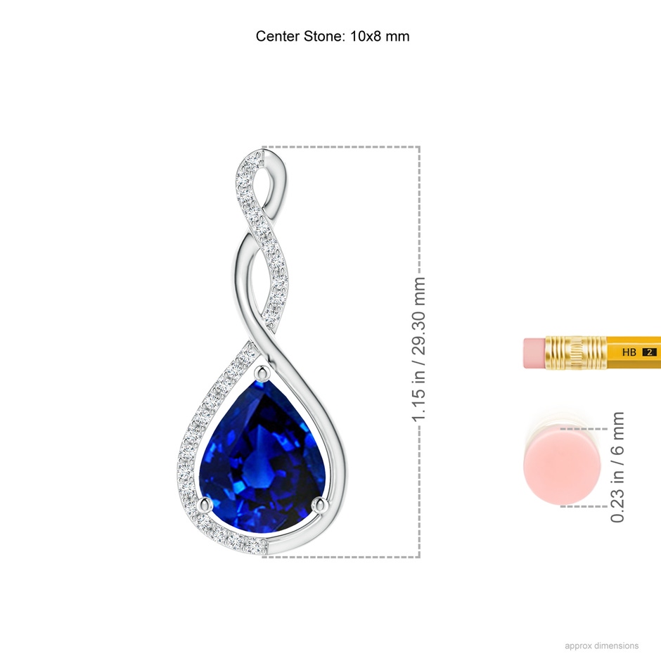 10x8mm AAAA Twisted Infinity Floating Blue Sapphire Drop Pendant in P950 Platinum ruler