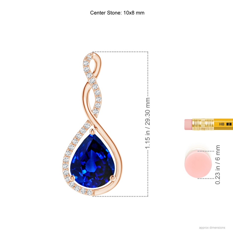 10x8mm AAAA Twisted Infinity Floating Blue Sapphire Drop Pendant in Rose Gold ruler