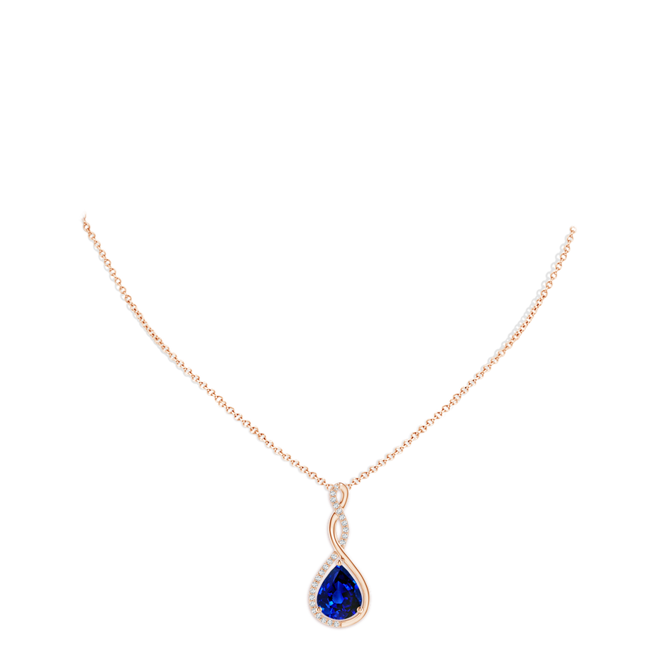 10x8mm AAAA Twisted Infinity Floating Blue Sapphire Drop Pendant in Rose Gold pen
