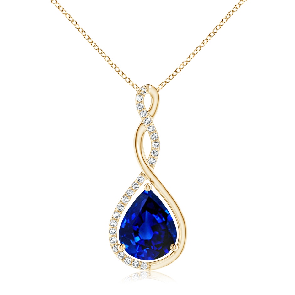 10x8mm AAAA Twisted Infinity Floating Blue Sapphire Drop Pendant in Yellow Gold 