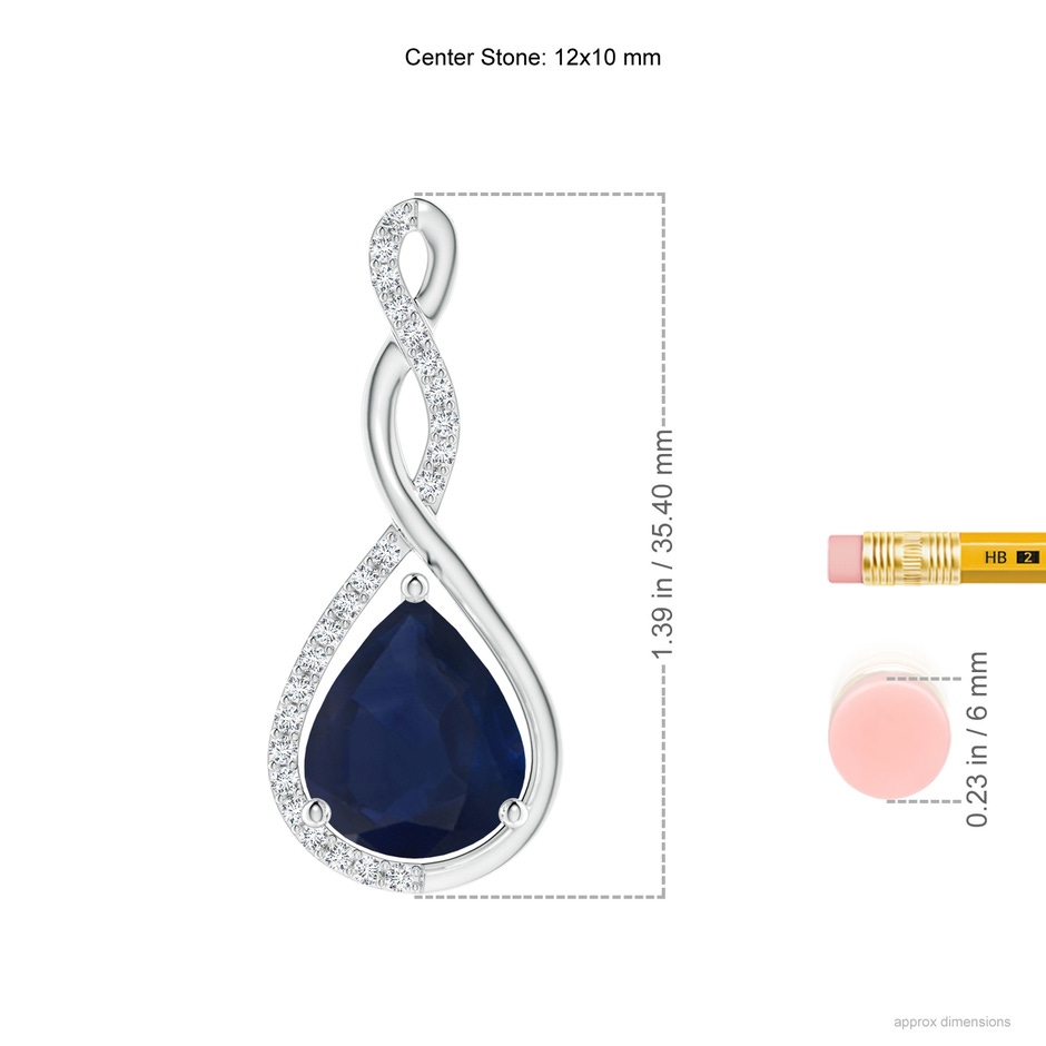 12x10mm A Twisted Infinity Floating Blue Sapphire Drop Pendant in P950 Platinum ruler