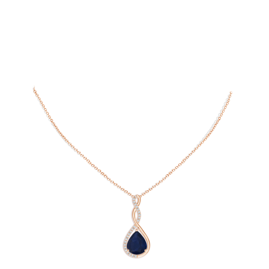12x10mm A Twisted Infinity Floating Blue Sapphire Drop Pendant in Rose Gold pen