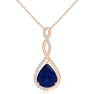 12x10mm AA Twisted Infinity Floating Blue Sapphire Drop Pendant in 18K Rose Gold