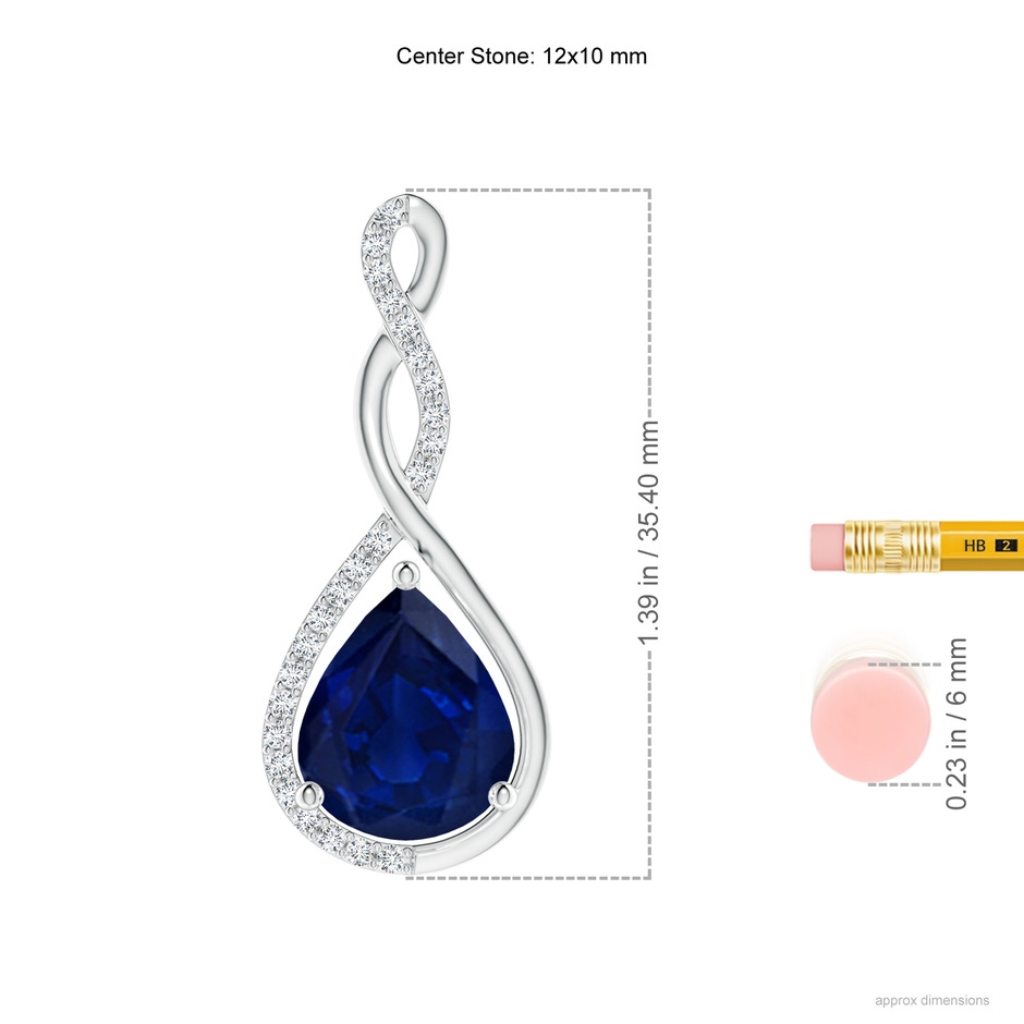 12x10mm AA Twisted Infinity Floating Blue Sapphire Drop Pendant in P950 Platinum ruler