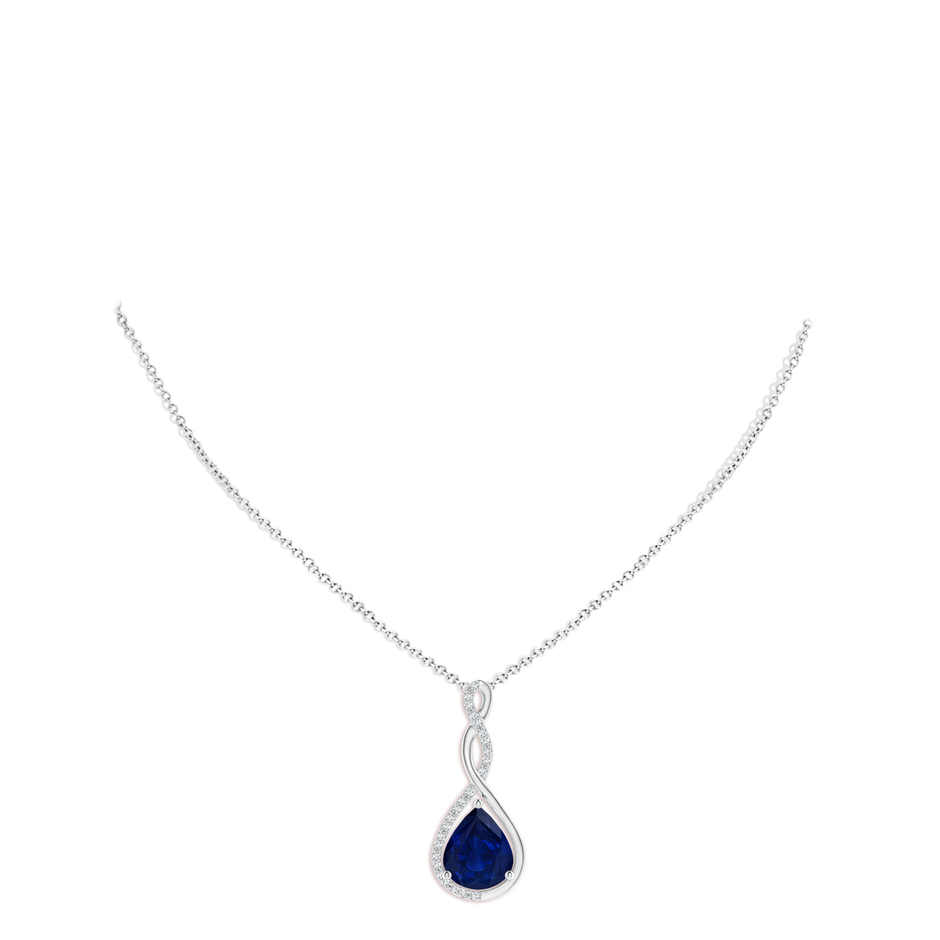 12x10mm AA Twisted Infinity Floating Blue Sapphire Drop Pendant in P950 Platinum pen