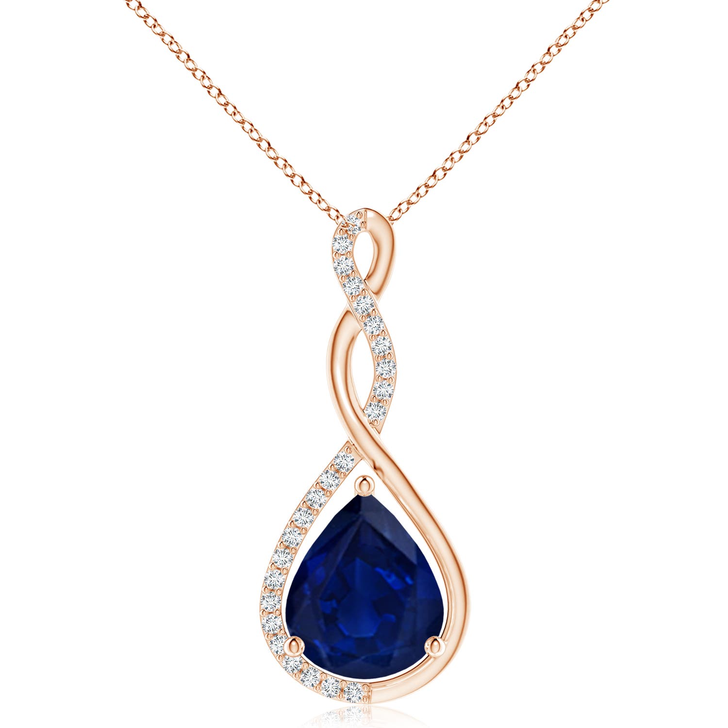 12x10mm AA Twisted Infinity Floating Blue Sapphire Drop Pendant in Rose Gold