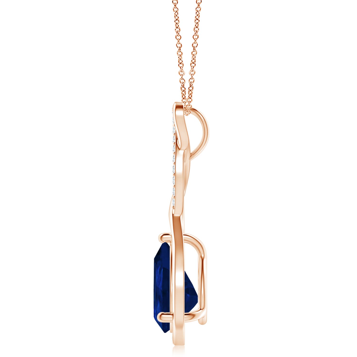 12x10mm AA Twisted Infinity Floating Blue Sapphire Drop Pendant in Rose Gold