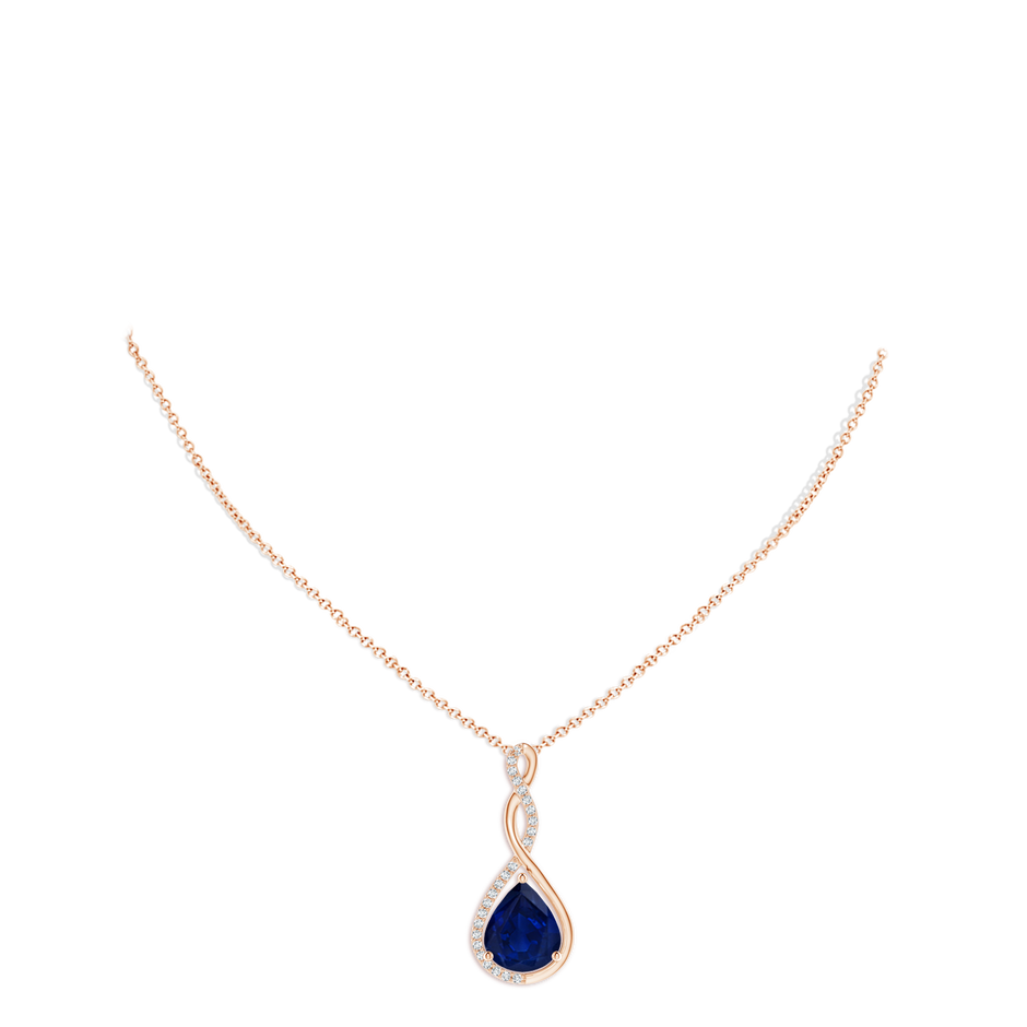 12x10mm AA Twisted Infinity Floating Blue Sapphire Drop Pendant in Rose Gold pen