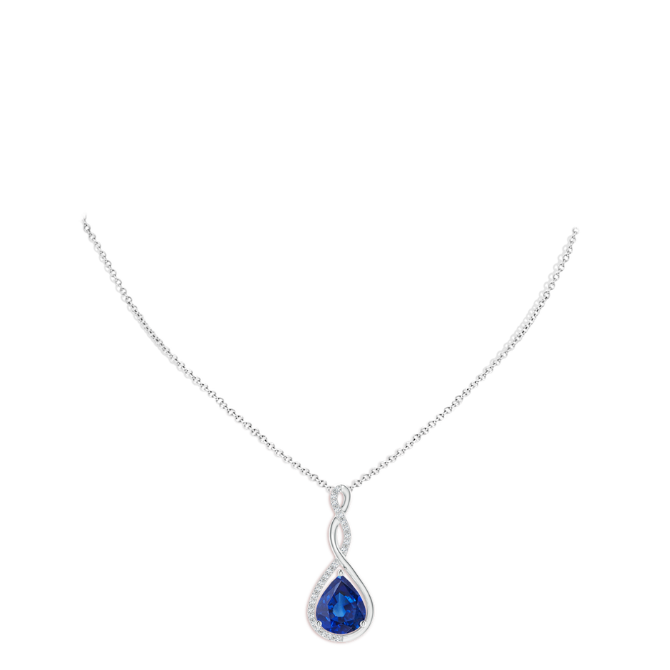 12x10mm AAA Twisted Infinity Floating Blue Sapphire Drop Pendant in White Gold pen
