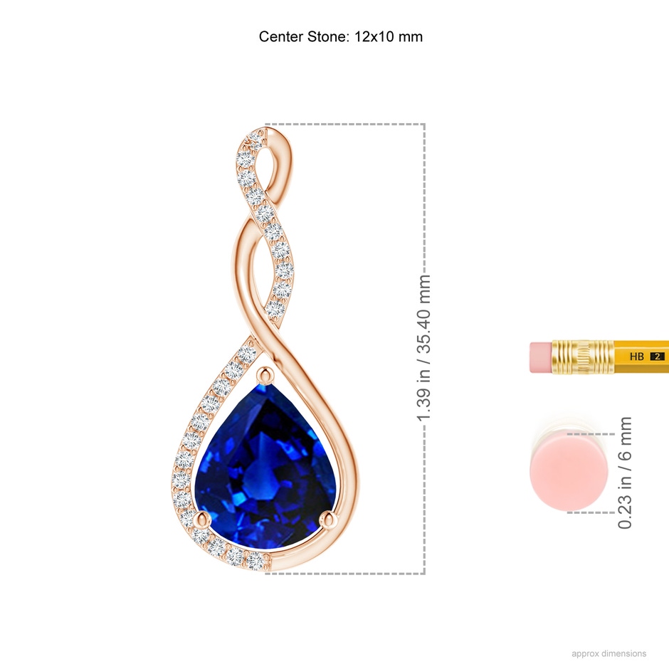 12x10mm AAAA Twisted Infinity Floating Blue Sapphire Drop Pendant in Rose Gold ruler