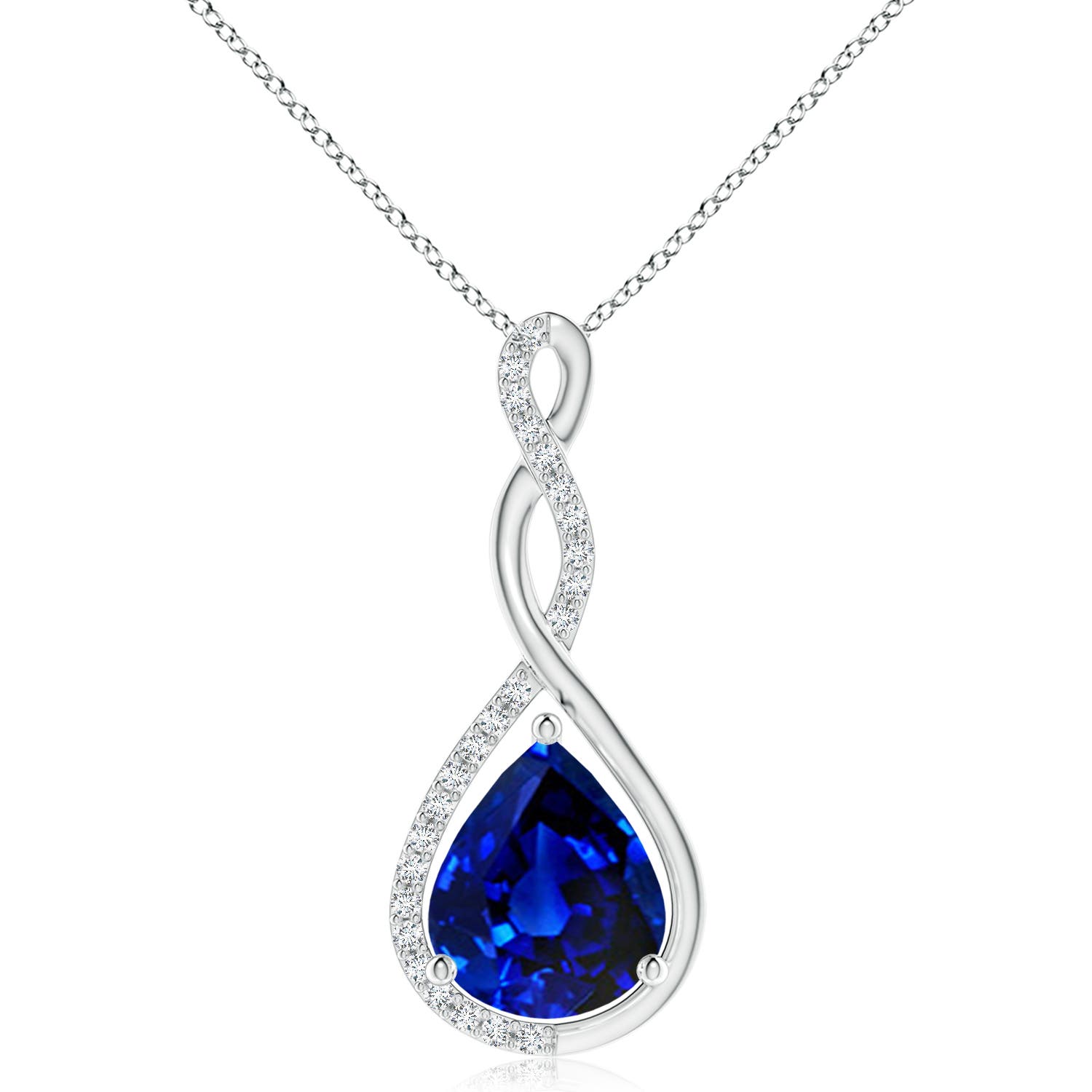 Angara 5.26 CTW Twisted Infinity Floating Blue Sapphire Drop Pendant in 14K White Gold