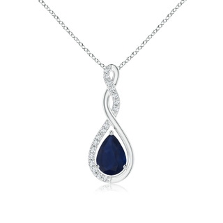 7x5mm A Twisted Infinity Floating Blue Sapphire Drop Pendant in P950 Platinum