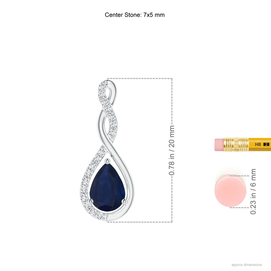 7x5mm A Twisted Infinity Floating Blue Sapphire Drop Pendant in P950 Platinum ruler