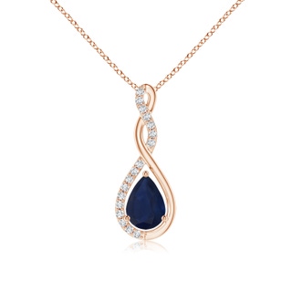 7x5mm A Twisted Infinity Floating Blue Sapphire Drop Pendant in Rose Gold