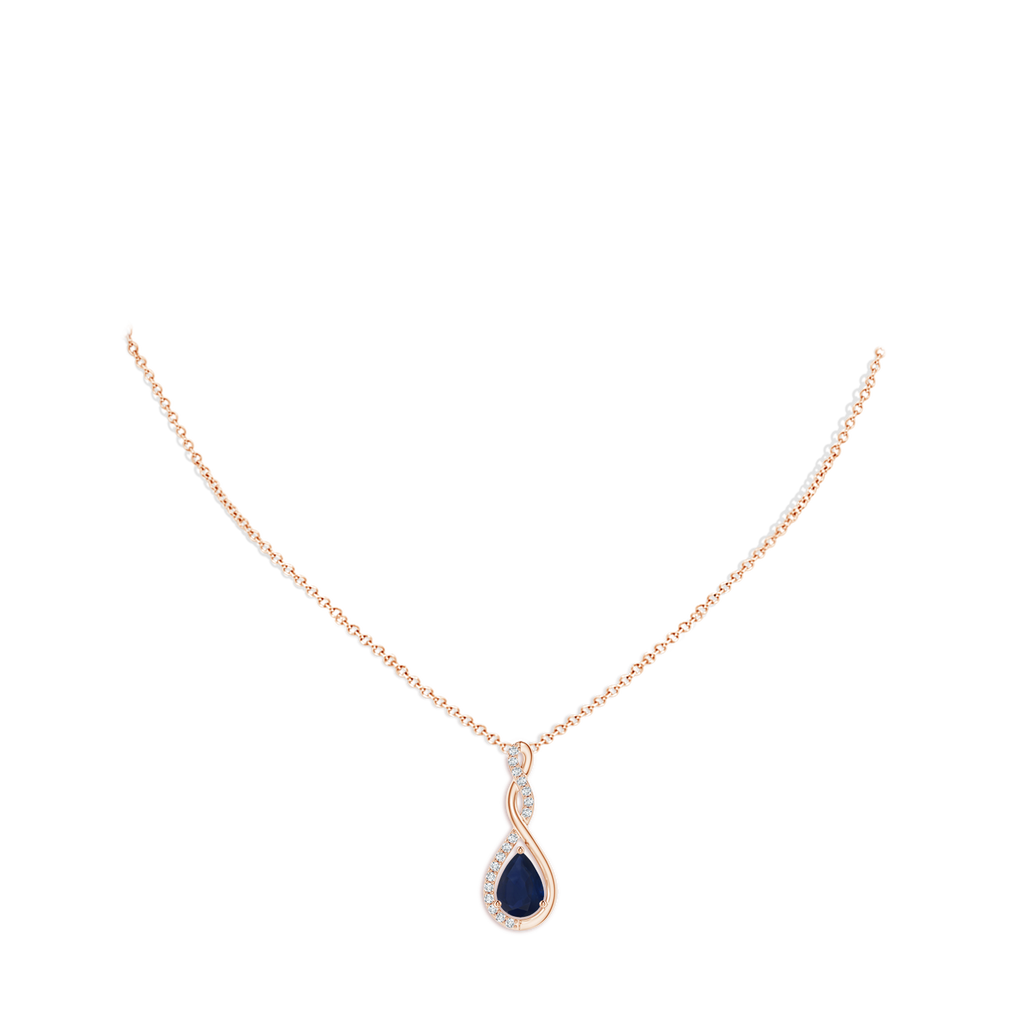 7x5mm A Twisted Infinity Floating Blue Sapphire Drop Pendant in Rose Gold pen