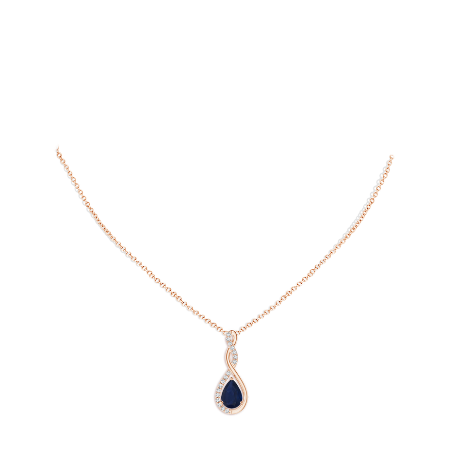 7x5mm A Twisted Infinity Floating Blue Sapphire Drop Pendant in Rose Gold pen