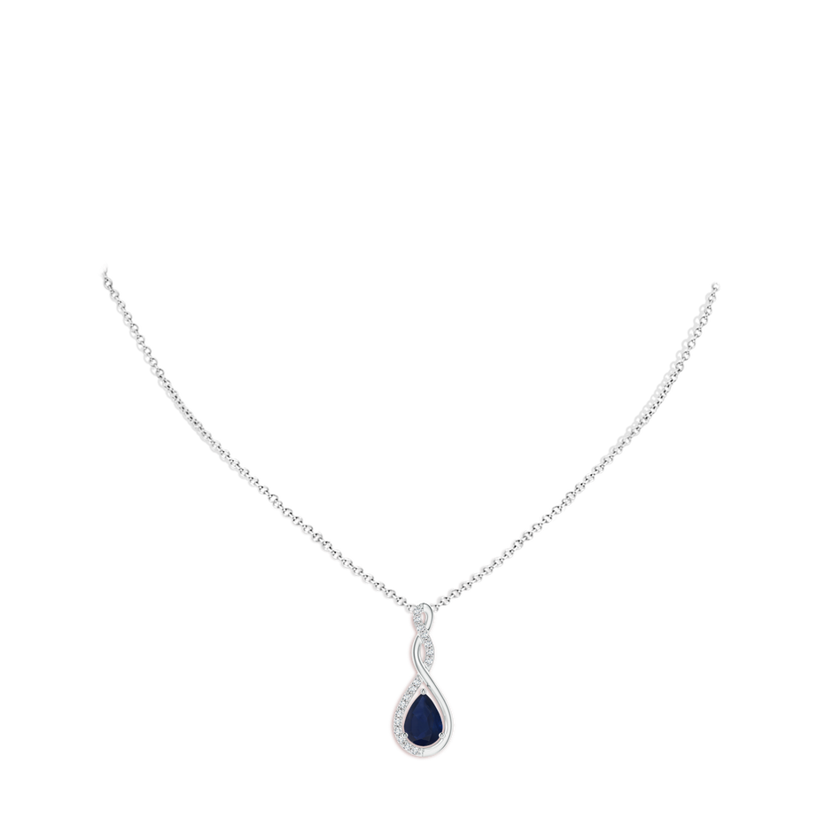 7x5mm A Twisted Infinity Floating Blue Sapphire Drop Pendant in White Gold pen