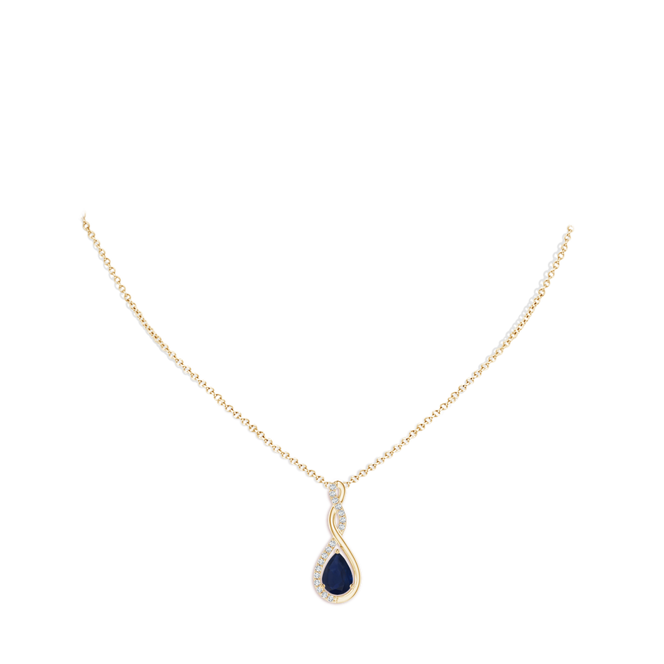 7x5mm A Twisted Infinity Floating Blue Sapphire Drop Pendant in Yellow Gold pen